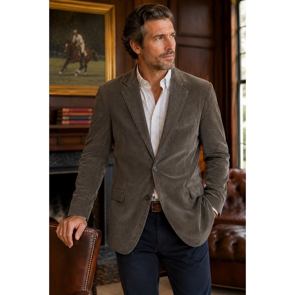 Covington Mens 46R Brown Corduroy Blazer Sport Coat 100% Cotton Two Button